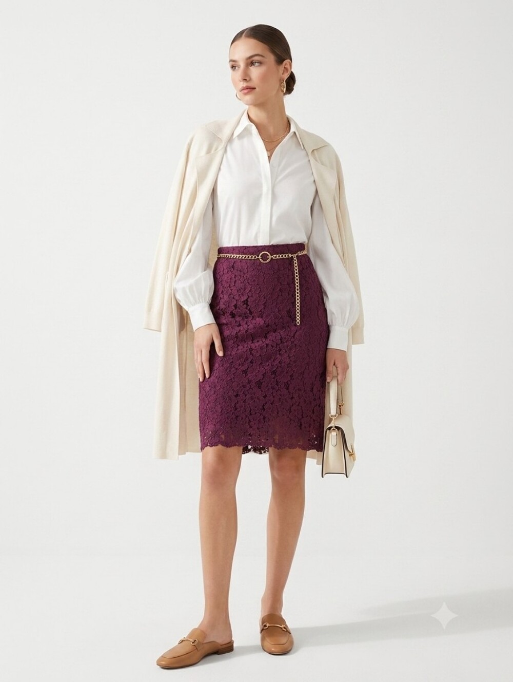 Vintage!!! Women's Lace Pencil Skirt in Plum Size 8